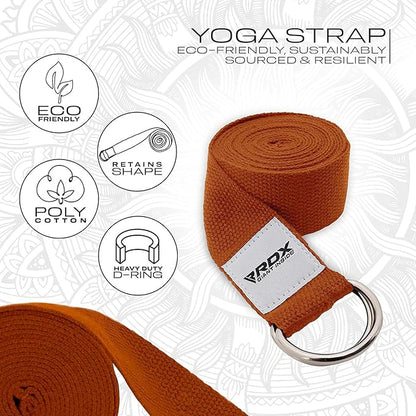 RDX 8ft Yoga Strap with D-Ring Buckle, Durable Polyester Cotton Adjustable Belts for Stretching Pilates Dance Gymnastics General Fitness Holding Poses Flexibility Physical Therapy, Home Gym Workout