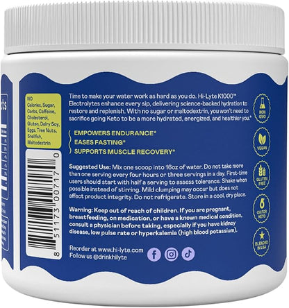 Hi-Lyte Keto K1000 Electrolyte Powder | Raspberry Lemon | Hydration Supplement Drink Mix | Boost Energy & Beat Leg Cramps | No Sugar, No Maltodextrin | 50 Servings