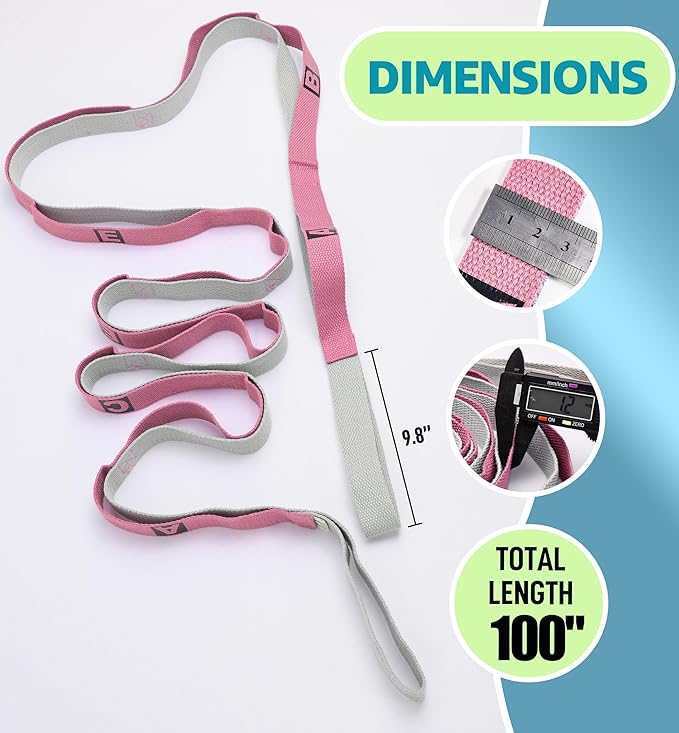 HiRui Stretching Strap Yoga Strap with Door Anchor, 14-Loops Non-Elastic Stretch Straps for Physical Therapy, Pilates, Dance, Gymnastics | Stretch Band with Workout Guide for Women & Men