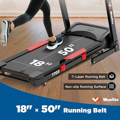 Treadmills for Home, Folding Treadmill with Auto Incline, 300 LBS Capacity, 8MPH or 10MPH Max Speed, Double Deck Shock-Absorbing Running Machine with Bluetooth, App, 64 Programs, Pulse Monitor