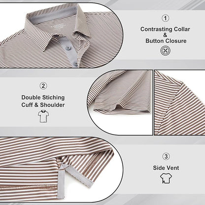 Golf Shirts for Men - Moisture Wicking Short Sleeve Performance Sport Casual Striped Collared Mens Polo Shirt