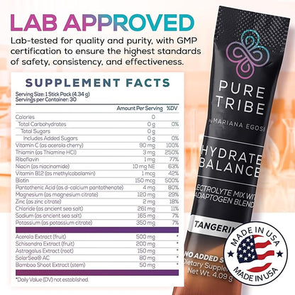 Electrolytes Powder Packets - Sugar Free Hydration Powder Drink Mix Loaded with 6 B Vitamins & Minerals - Energy Drink for Muscle and Mood Support - Tangerine Flavor - 30 Servings