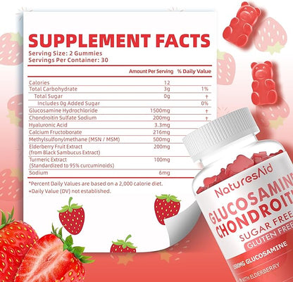 Glucosamine Chondroitin Gummies with MSM & Elderberry Extra Strength - Joint Support, Antioxidant Immune Support Supplement for Adults, Men & Women.(2 Pack) Strawberry