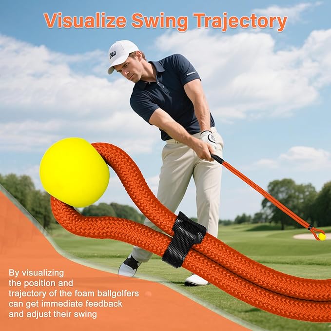 Golf Rope Swing Trainer, Golf Swing Training Aid to Improve Speed, Accuracy, Rhythm, Flexibility and Strength, Portable Golf Training Tool for Indoor/Outdoor Practice