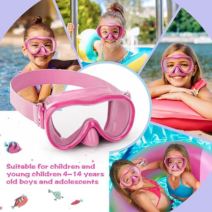 Kids Swim Goggles with Nose Cover, Anti-Leak Swim Mask with Elastic Fabric Strap, UV Protection Swimming Goggles for Kids