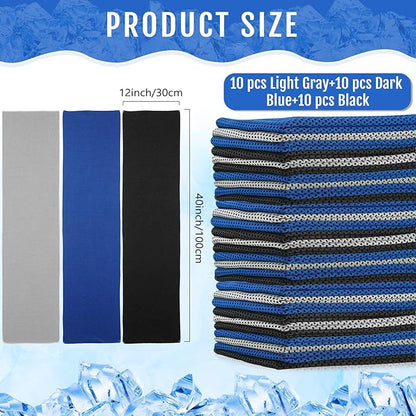 Hosuly 30 Pack Cooling Towels, 40"x12" Ice Breathable Soft Chilly Sweat Rag Microfiber Workout Rags for Gym Cooling Towels for Neck and Face for Yoga Golf Sport Running