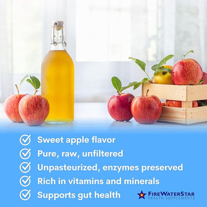 FWS Apple Cider Vinegar - Apple Flavored ACV Supplement Drops - Organic, Non-GMO, Vegan, Keto - with Mother - Easy to Swallow Daily Vinegar - Supports Overall Health and Digestion - 4oz