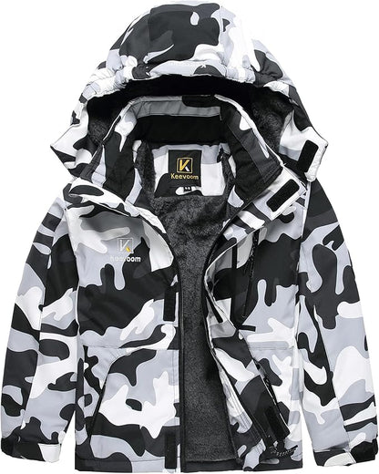 Keevoom Boys Winter Coat Ski Jacket Windproof Kids Snowboard Warm Fleece Snow Coat Waterproof Outdoor Hooded Ski Coats