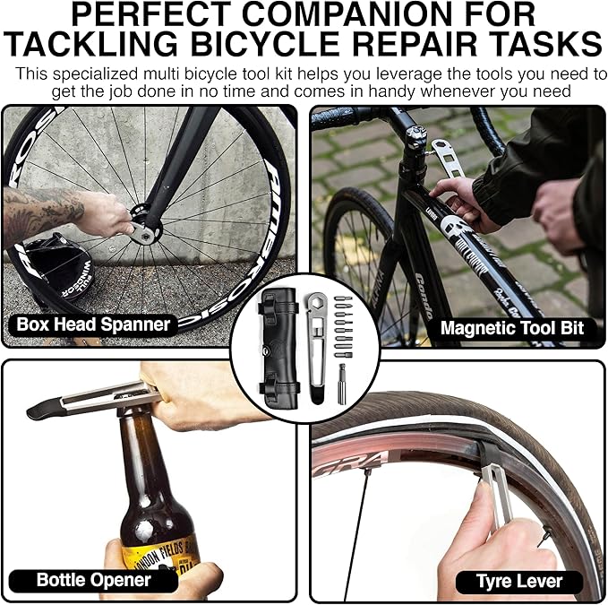 FULL WINDSOR -The Nutter Bicycle Multi Tool–Portable Cycling Repair Kit for MTB, Road & Dirt Bikes – Includes Spanner, Magnetic Bit, Tire Levers & Bottle Opener–Compact Black Case for On-the-Go Fixes