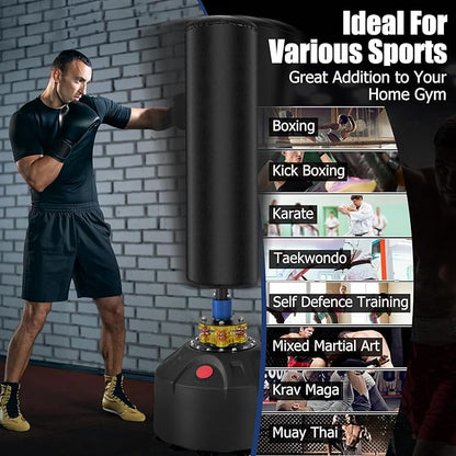 GYMAX Punching Bag, 68” Freestanding Boxing Bags with Gloves & Suction Cup Base, 220lbs Filled Punching Bag Stand for Adults, Kickboxing Bag for MMA Muay Thai Fitness