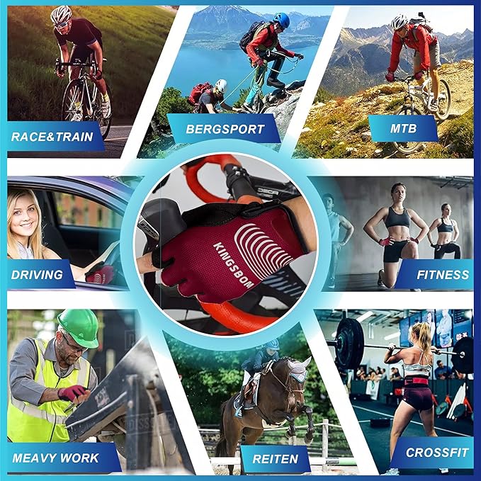 KINGSBOM Breathable Cycling Gloves, Shock-Absorbing Bike Gloves with Light Silicone Gel Pad, Anti-Slip Bicycle Gloves for Men and Women