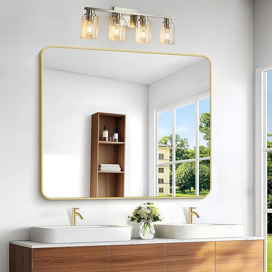 Gold Bathroom Mirror,40x48 inch Wall Mirror for Bathroom Wall Mounted,Round Rectangle Mirror for Bathroom Over Sink,Modern Frame for Home Decor Living Room,Bedroom Entryway,Horizontal/Vertical