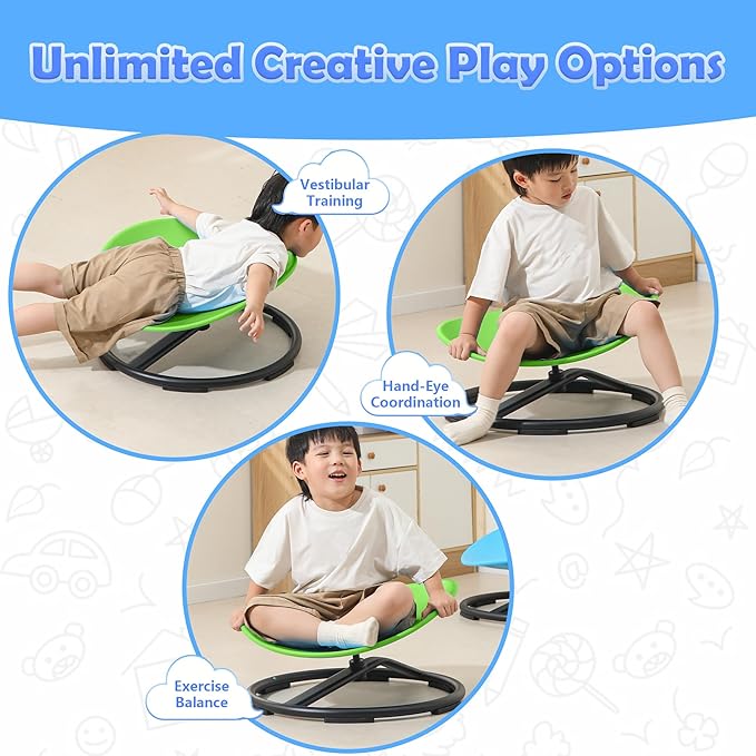 makarci Spinning Chair for Autistic Kids - Kids Sensory Chair, Sit and Spin Toys for Toddlers, Autism Sensory Products for Body Coordination & Balance, Sensory Play(Green)