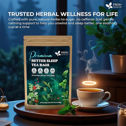 FreshDrinkUS, Premium 75 Tea Bags Better Sleep Herbal Tea | Special Herbal Sleep Tea, Caffeine-Free Loose Leaf Blend with Spearmint Leaves, Lemongrass Leaves, and Hawthorn Berry – Naturally Refreshing and Aromatic.