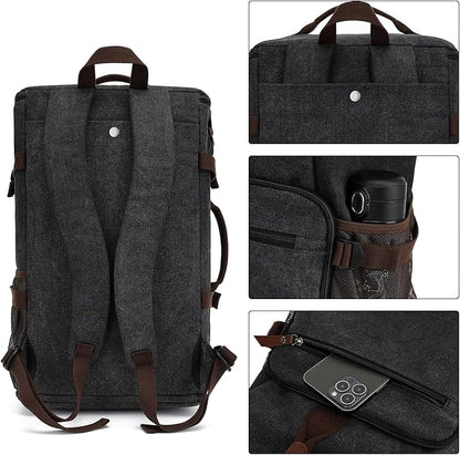 Kalesi Gym Duffle Bag Backpack 4-Way Vintage canvas with Shoes Compartment for travel Sport Hiking laptop (Vintage black)