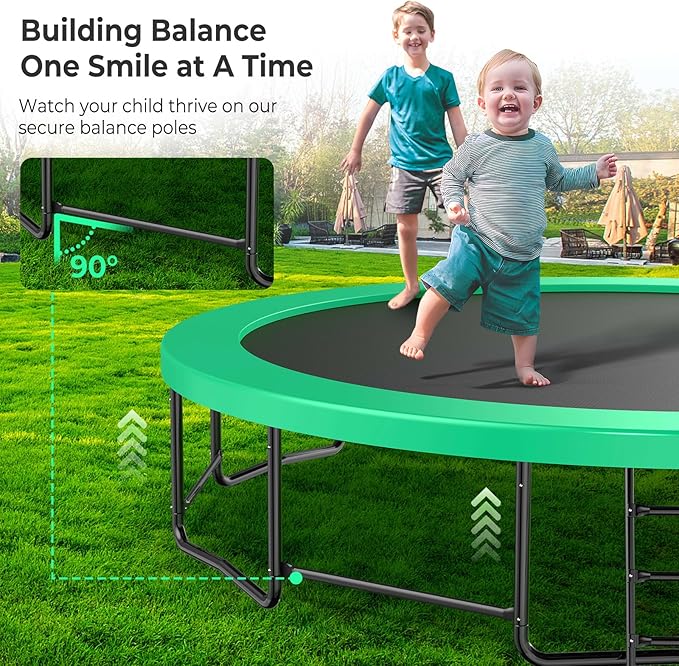10 12 14 15 16FT Outdoor Trampolines for Kids and Adults, Pumpkin Trampoline with Curved Poles, Recreational Trampoline with Basketball Hoop and Safety Enclosure Net for Kids and Adults