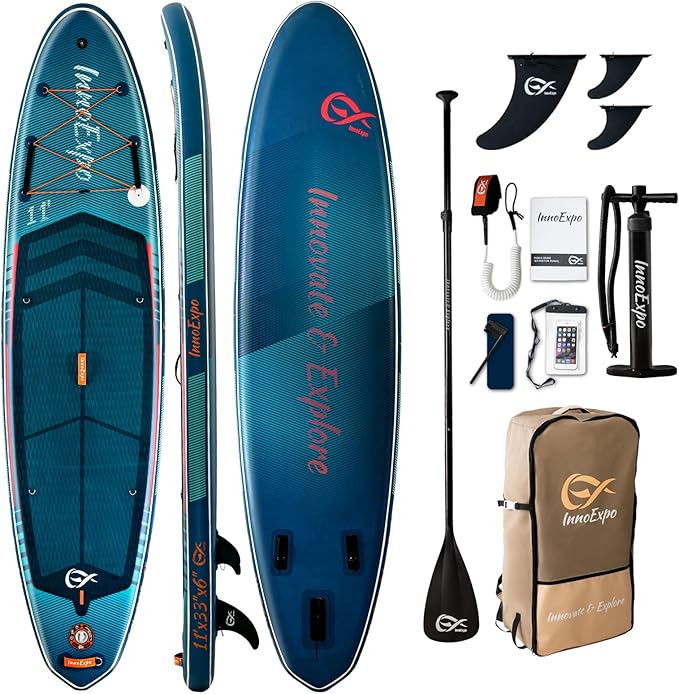 InnoExpo 11' Inflatable Stand Up Paddle Boards with Premium Accessories, Wide Stable SUP Paddle Board Design, Non-Slip Comfort Deck for Youth & Adults