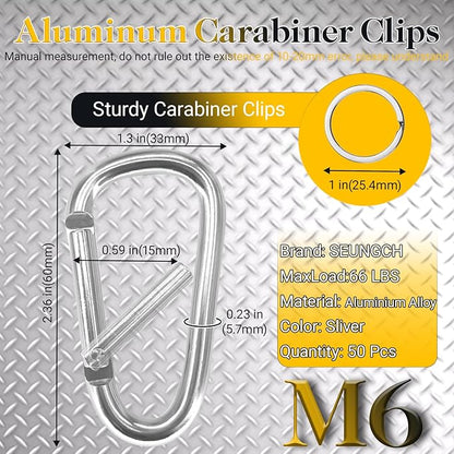 Heavy Duty Aluminum D Carabiner Clips & Key Rings, Black & Sliver Corrosion Resistant Keychain for Keys, Outdoor Sports, Hiking, Camping, Fishing & Hanging Gear