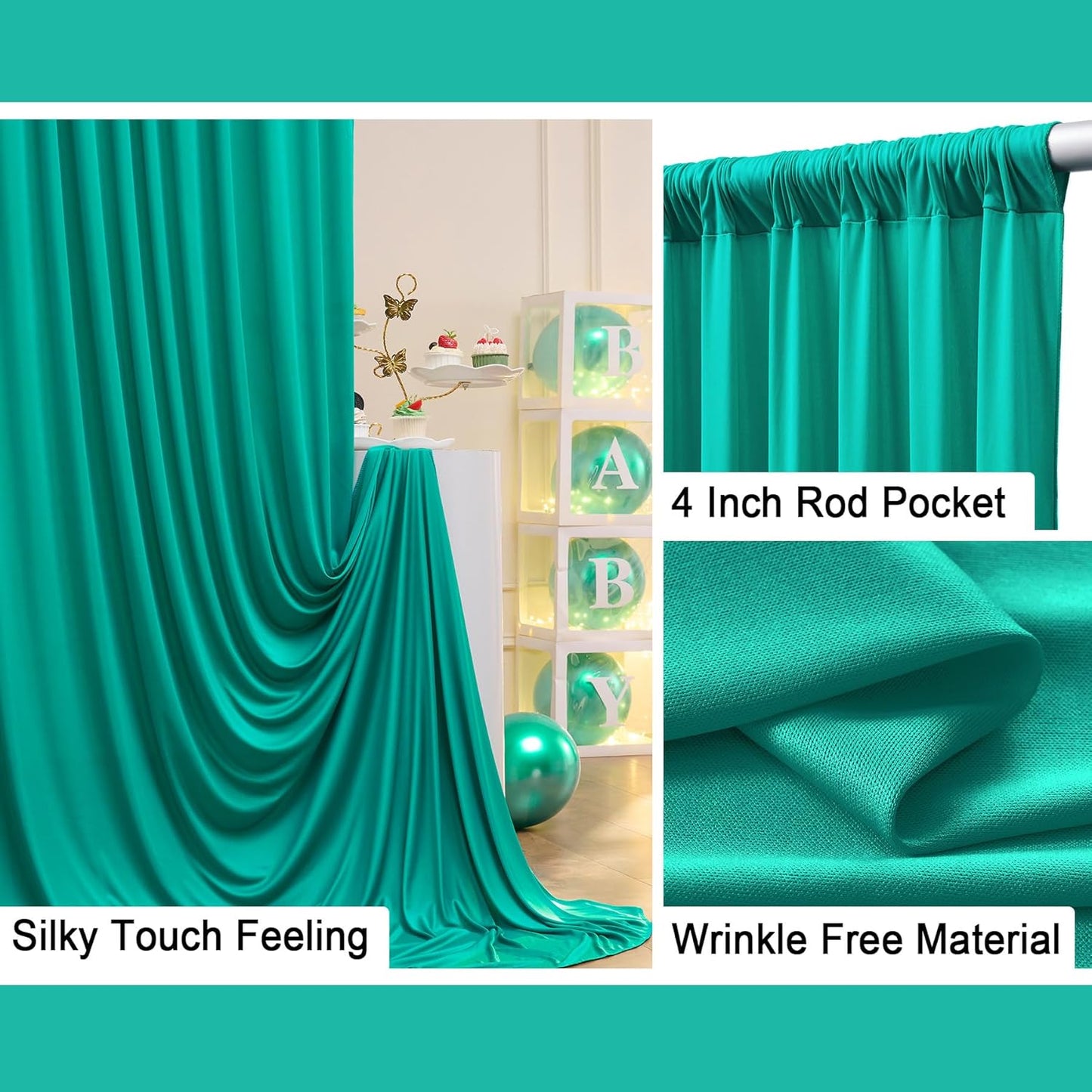 10 ft x 40 ft WWrinkle Free Turquoise Backdrop Curtain for Parties, Thick Polyester Teal Photo Backdrop Drapes,8 Panels 5ft x 10ft for Baby Shower Wedding Engagement Birthday Mermaid Party