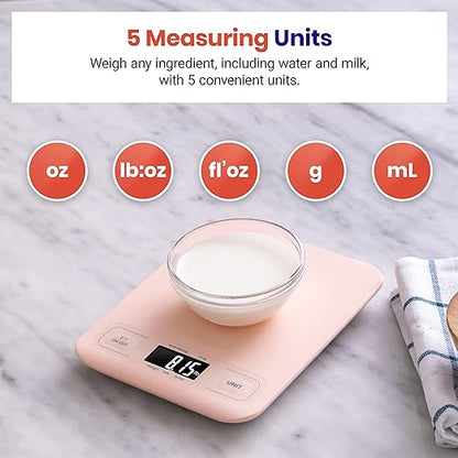 Etekcity Food Kitchen Scale, Digital Grams and Ounces for Weight Loss, Baking, Cooking, Keto and Meal Prep, LCD Display, Medium, Pink
