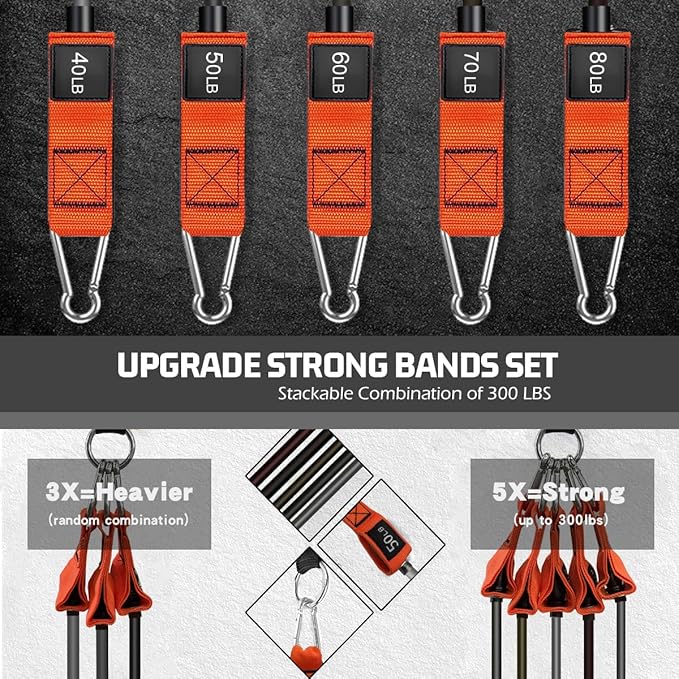 VEICK Resistance Bands, Exercise Bands for Working Out with Handles, Elastic Workout Bands for Men Women, Exercising Bands for Strength Training Equipment at Home Gym