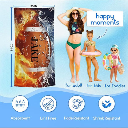 Personalized Beach Towel With Name, Custom Beach Towel with Text, Customized American Football Microfiber Pool Towel, Quick Dry & Absorbent Swim Towel for Adult,Anniversary, Birthday, Summer Holiday