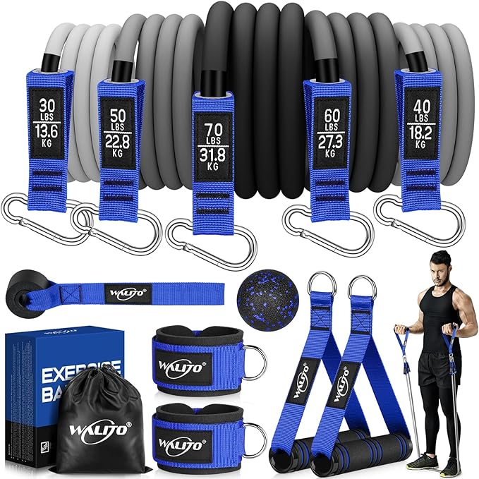 WALITO Resistance Bands Set - Exercise Bands with Handles, Door Anchor, Legs Ankle Straps, for Heavy Resistance Training, Physical Therapy, Muscle Training, Yoga, Home Workouts