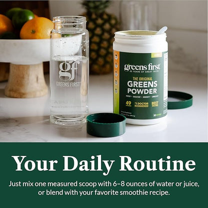 Greens First Original Greens Powder - 49 Superfoods - Organic Fruits & Veggies - Prebiotics, Probiotics & Digestive Enzymes - Antioxidant Smoothie - Dairy Free/Vegan/Non-GMO (Citrus, 60 Servings)