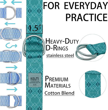 Yoga Exercise Adjustable Straps 8FT with Durable D-Ring for Pilates & Gym Workouts | Hold Poses, Stretch, Improve Flexibility & Maintain Balance