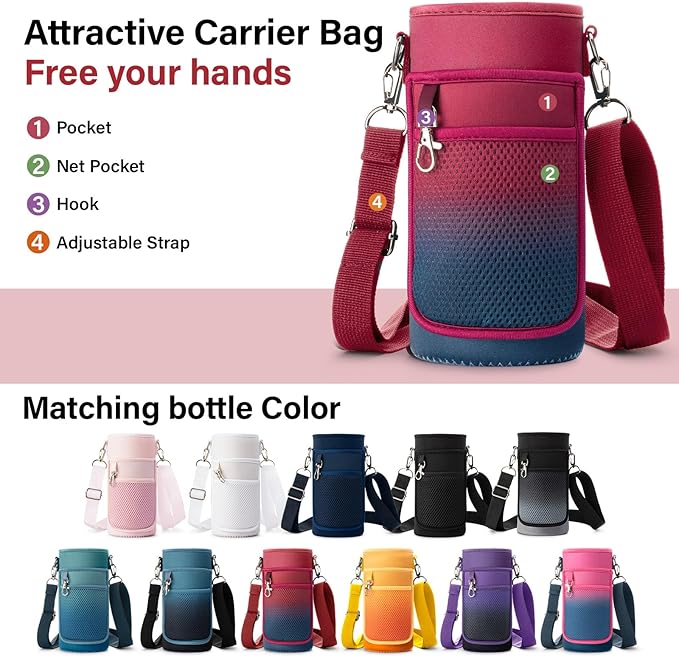 Insulated Water Bottle | Thickened Stainless Steel Vacuum Metal | Portable Sports Water Jug for Gym and Hiking with Straw, Carrier Bag, Handle Strap | BPA-Free 32 oz