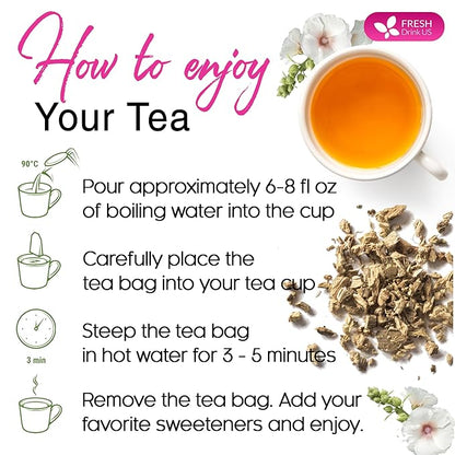 FreshDrinkUS, Premium 75 Marshmallow Root and Leaf Tea Bags, 100% Natural & Pure. Loose Leaf Marshmallow Herbal Tea. Made with Eco-Conscious Tea Bags. No Sugar, No Caffeine, No Gluten, Vegan.