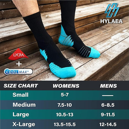 Hylaea Compression Running Socks for men, Coolmax Anti-Blister Cushion Crew Socks for Athletic, Moisture Wicking & Seamless