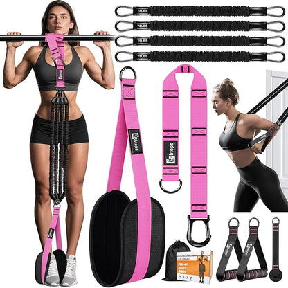 Pull Up Assistance Bands,Up to 300 lbs Assistance,Adjustable Heavy Duty 4 Resistance Bands for Pull up, with Feet/Knee Rest, Handle and Door Anchor for Home Gym Fitness Exercise Strength Training