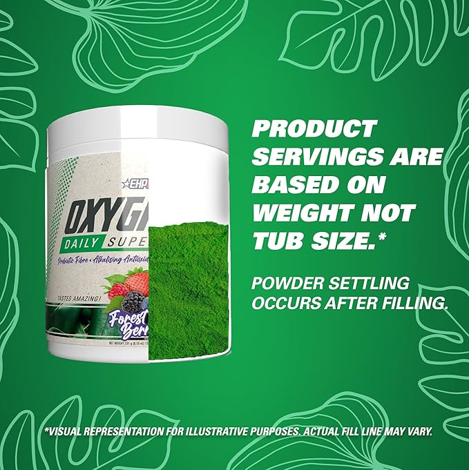 EHP Labs OxyGreens Super Greens Powder – Daily Greens & Superfood Supplement with Spirulina, Chlorella, Prebiotics, Digestive Enzymes, Antioxidants – 30 Servings (Forest Berries)