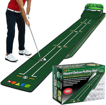 Golf Putting Mat Putting Green Indoor & Outdoor with Ball Return and 3 Holes Improve Accuracy and Speed Durable Wrinkle-Resistant Velvet Crystal Mat Golf Accessories for Men