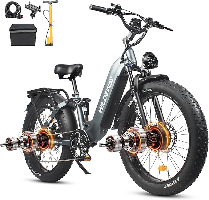 2600W Dual Motor Electric Bike for Adults 48V 30AH Removable Battery 32MPH 26" Terrain Fat Tire 80 Miles Long Rang Mountain Bike Full Suspension with Hydraulic Disc Brake UL2849 Certified Bicycle