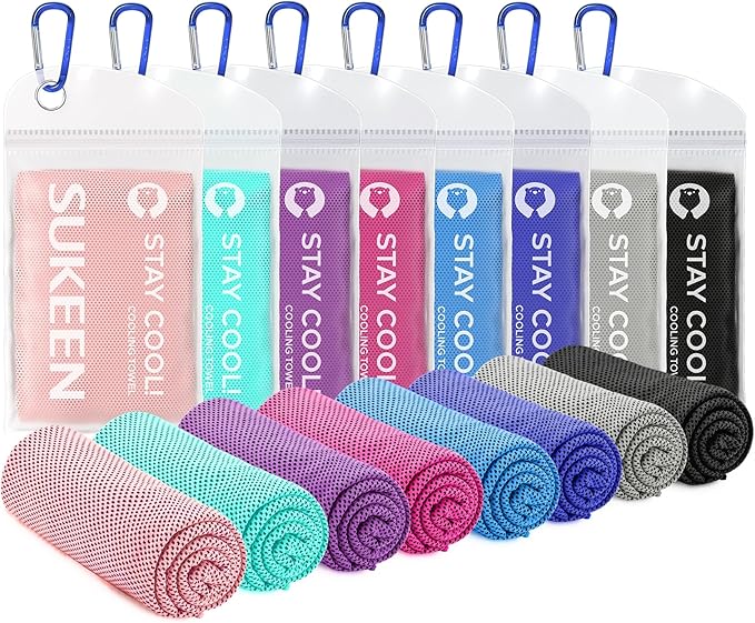 Sukeen Cooling Towel (40"x12"), Ice Towel Sets,Soft Breathable Chilly Towel,Microfiber Towel for Yoga,Sport,Running,Gym,Workout,Camping,Fitness,Workout & More Activities, 8 Pack