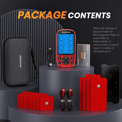 Dual Channel TENS Unit Muscle Stimulator, 3-in-1 EMS TENS Machine with 24 Modes & 40 Levels, Rechargeable EMS Massager for Neck, Shoulder, Sciatica & Back Pain Relief with 12 Pads, EVA Case