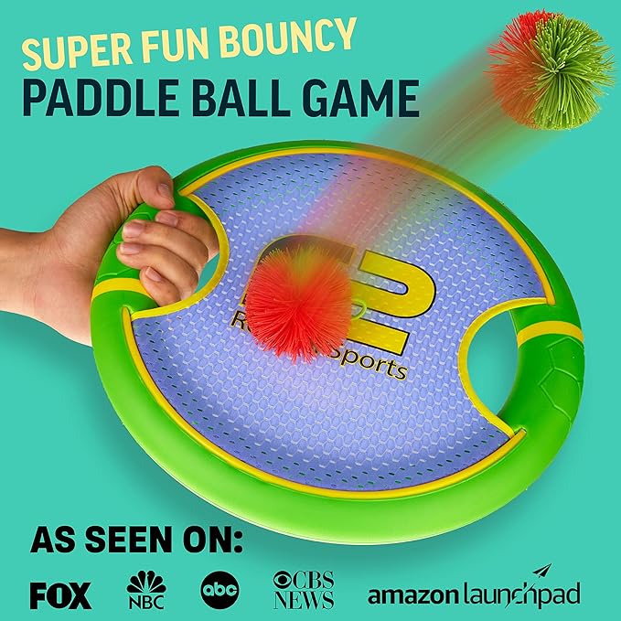 Fun Bouncy Paddle & Stringy Ball Toss & Catch Game - Easy to Use for Kids All Ages - Soft Foam Design for Safe Play Indoors or Outdoors - Also Works as Flying Disc - Great Gift Idea for Boys & Girls