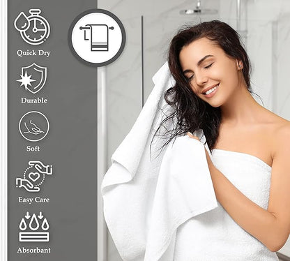 GOLD TEXTILES 48 White Economy Bath Towels Bulk (24x48 Inch) Cotton Blend for Softness-Commercial Grade Easy Care