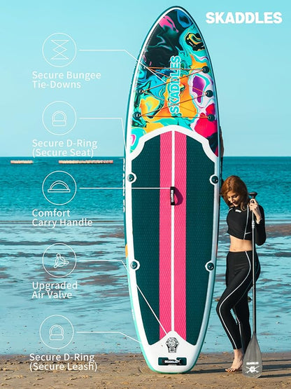 10’6’’ Portable Inflatable Stand Up Paddle Board (SUP) for Adults and Youth with Non-Slip Deck – Complete Accessories Kit, Perfect for Fishing, Yoga, Fitness & Family Fun