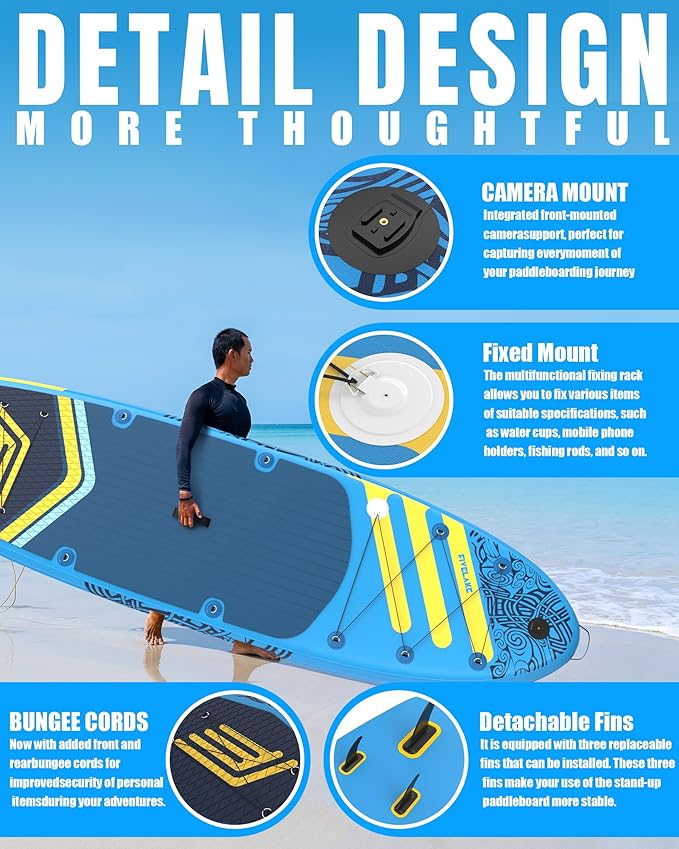 Inflatable Paddle Board 11' x 35'' Wide Stable Design,Stand Up Paddleboard with Sup Accessories Backpack,Pump,Ankle Leash,Adjustable Paddle,Non-Slip Comfort Deck for Adult Youth
