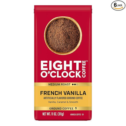 Eight O'Clock Coffee French Vanilla Ground Coffee, Medium Roast, 11 Ounce (Pack of 6) - Smooth & Aromatic