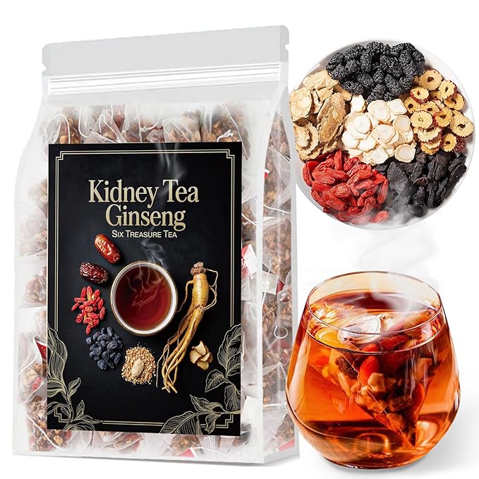 Ginseng Six Treasure Tea - Traditional Kidney Tea for Men & Women, Natural Herbal Formula Bags with 6 Precious Ingredients, Gift for Spouses, Wellness Seekers, Fitness Lovers(1 Pack/25 Bags)