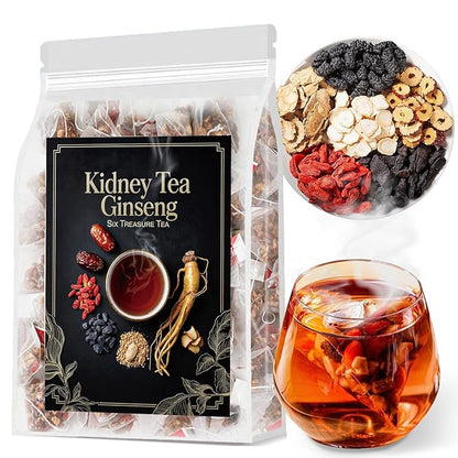 Ginseng Six Treasure Tea - Traditional Kidney Tea for Men & Women, Natural Herbal Formula Bags with 6 Precious Ingredients, Gift for Spouses, Wellness Seekers, Fitness Lovers(1 Pack/25 Bags)