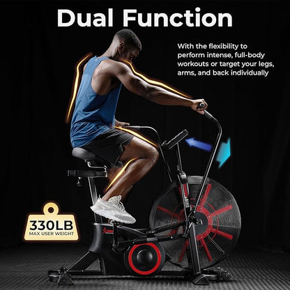 Sunny Health & Fitness Premium Smart Cross-Training Fan Bike, Air Resistance Cardio Machine w/330lb Capacity for Intensive Home Workout, Customizable Monitor w/Free SunnyFit App Connection-SF-B223018