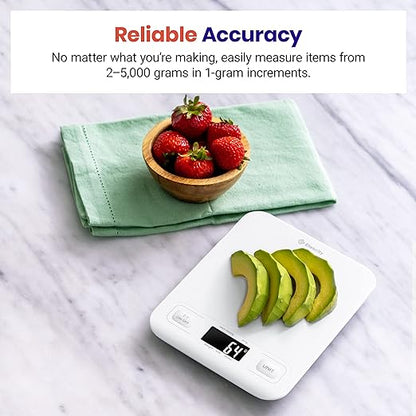 Etekcity Food Kitchen Scale, Digital Grams and Ounces for Weight Loss, Baking, Cooking, Keto and Meal Prep, LCD Display, Medium, White