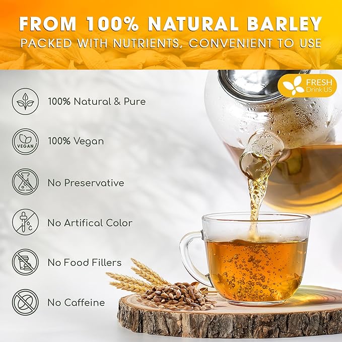 FreshDrinkUS Premium 120 Barley Tea Bags, 100% Natural & Pure. Loose Barley Herbal Tea. Made with Natural Material Tea Bags. No Sugar, No Caffeine, No Gluten, Vegan