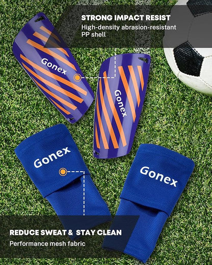 Gonex Soccer Shin Guards for Kids Adult, Youth Boys Girls Shin Guards Slip in Soccer Shin Pad Sleeves Canilleras for Football Games, EVA Cushion Protection Reduce Shocks & Injuries
