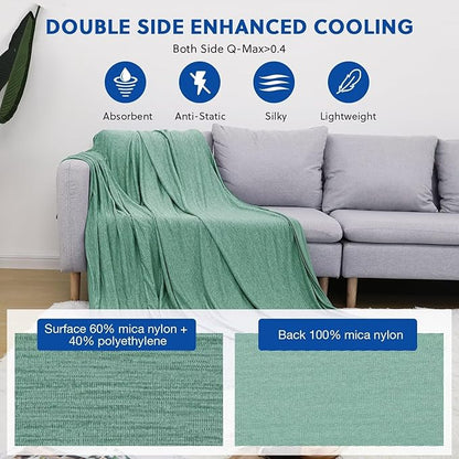 HOMFINE Cooling Blankets for Hot Sleepers - Summer Blanket Thin Lightweight Breathable Soft Double Side Enhanced Cooling for Bed Couch Sofa, Keep Cool for Night Sweats (Green, 60 x 80 inches)